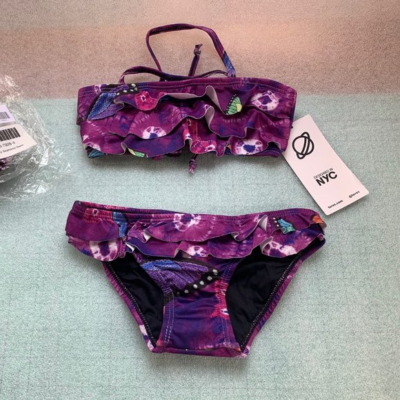 NEW Terez 2pc Purple Butterfly Tankini Set Girls 4